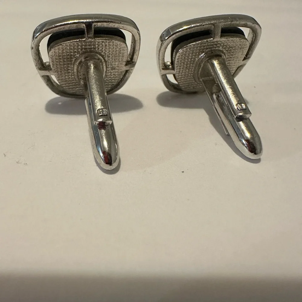 Vintage Silver Tone Stone Atomic Era Cufflinks